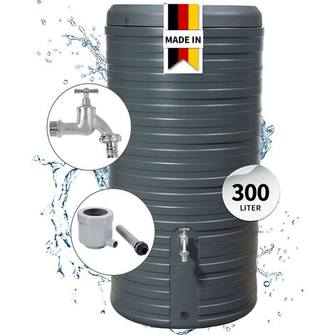 GARANTIA NORDIC 2in1 Regentonnen Komplett-Set 300 Liter graphite grey inkl. Chrom-Auslaufhahn und Fallrohranschluss (1/5)