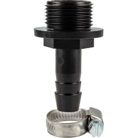 tecuro Schlauchtülle Ø 10 mm x 1/2 Zoll AG (G), mit Edelstahlschlauchschelle - PP schwarz (1/5)