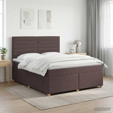 vidaXL Lit boxspring avec matelas Marron foncé 160 x 200 cm Tissu (1/5)