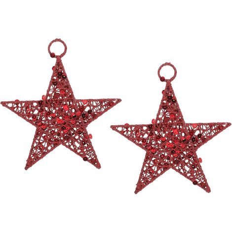 Lot de 2 décorations décoratives ajourées pour vitrines de magasins, magnifiques ornements pendants (rouge)-18x16x1.2cm-Red