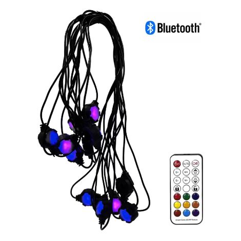 Catena luminosa Smart a led con gestione tramite APP da cellulare con 16 luci RGB Bluetooth con telecomando IP67 con picchetti e supporti inclusi per stradine e vialetti (1/5)