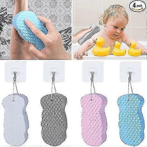 Ensemble de 4 éponges exfoliantes ultra-douces pour le corps Wabjtam, réutilisables et compatibles avec l'élimination des peaux mortes. (1/4)
