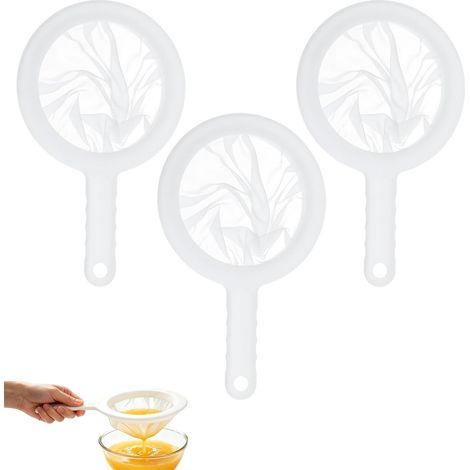 3 pièces de tamis en nylon, tamis fin avec poignée en plastique 100/200/400 Mesh, tamis de cuisine à main, tamis en plastique pour le kéfir, le café, le lait, les jus, le vin, le lait de soja et la pâ (1/5)