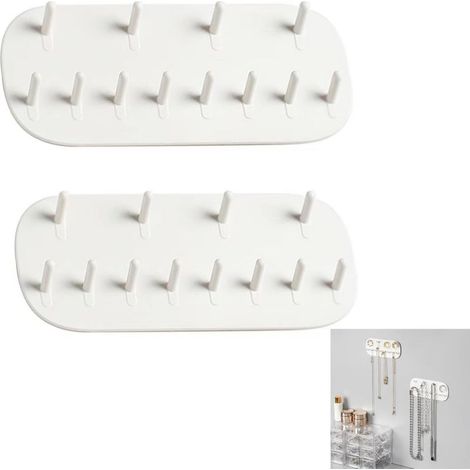 Rangement Mural pour Bijoux, Porte Collier, Porte Bijoux Mural, Organisateur de Bijoux pour Colliers, Bracelets, Anneau et Boucles d'Oreilles, Fixation Adhésive Facile (Blanc, 2 Pièces) (1/5)