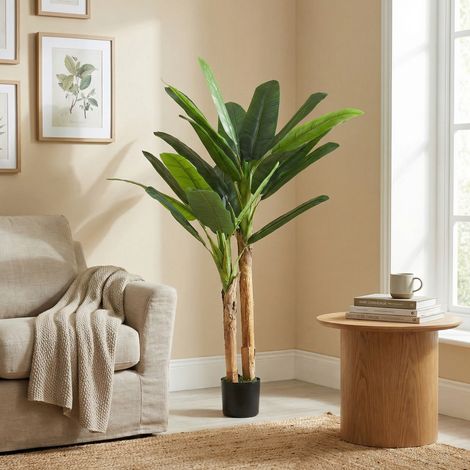 Bananier artificiel de 150 cm, plante décorative avec pot et 2 troncs, vert, idéal pour la maison, le bureau ou le salon.