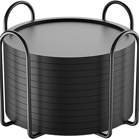 Sous-Plat En Silicone - Avec Support En Acier Inoxydable - Rond - Pour Verres Tasses Et Bouteilles - Chauffant Et Refroidissant - Noir - 12 Pièces