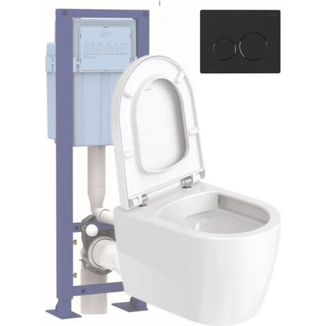 Pack cuvette WC suspendu DURAVIT D-CODE + abattant frein de chute + bâti-support SIAMP + plaque noire