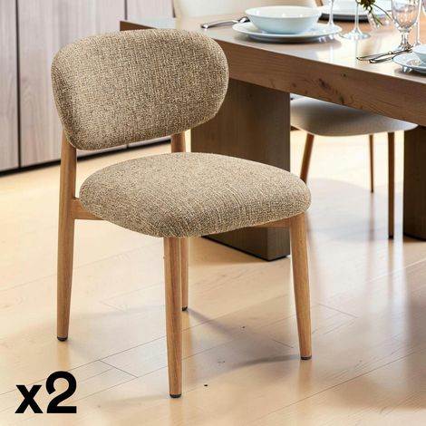 Chaise rétro en bois et tissu brun foncé (lot de 2) BEGO (1/5)