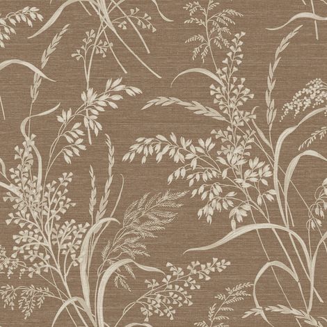 Neutral Textured Botanical Wallpaper Taupe Brown Cream Linen Effect Vinyl (1/4)
