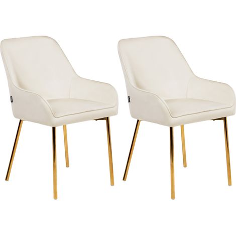Conjunto de 2 sillas de comedor tapizadas en terciopelo con patas doradas estilo retro glamour blanco crema Loverna (1/5)