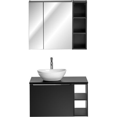 Ensemble meuble vasque à poser + 3 éléments - 80 cm - Rosario Black - Livraison gratuite