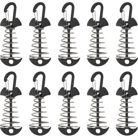 Piquets d'ancrage de terrasse, 10 pièces en alliage d'aluminium coupe-vent avec boucle à ressort, ancre portable pour le camping en plein air (1/4)