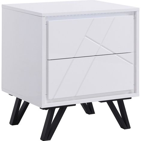 Comodino 2 cassetti Con LED MDF Bianco laccato - SALIANO