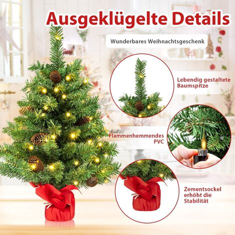 Mini albero di Natale a LED da 64 cm - 50 luci, pigne