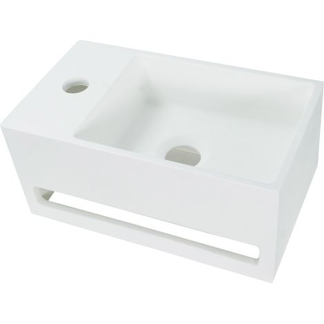 Solid Surface Waschbecken + Handtuchhalterung Hahnloch Links 36x20x16cm Solid Surface Waschbecken + Handtuchhalterung Hahnloch Links 36x20x16cm (1/3)