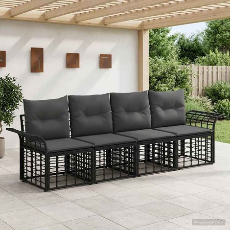 vidaXL  Outdoor Sofa Set  4 pcs Black and Dark Grey Poly Rattan