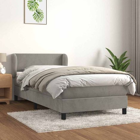 Cama box spring con colchón terciopelo gris claro 80x200 cm (1/5)