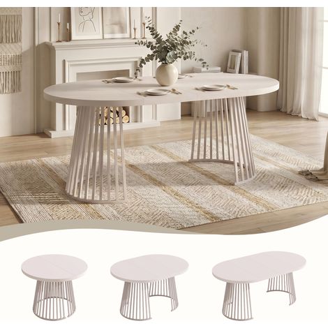 Table à Manger Extensible Minimaliste , 100/138/176x100x76cm, 4-8 Personnes, Plateau Épais, Pieds Métal, Cachemire (1/5)
