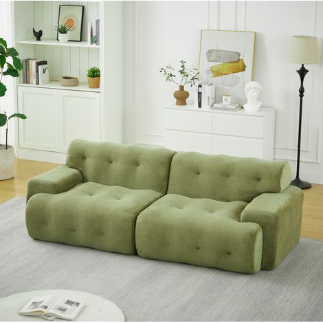 Sofá modular 224x104x66 cm verde de chenilla con brazos anchos y diseño sin montaje (1/5)