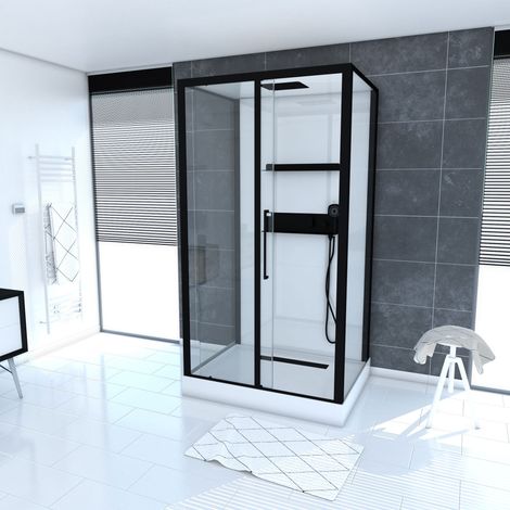 CABINA DUCHA RECTANGULAR 90X115X215 EXTRA BLANCO PERFIL LACADO NEGRO MATE - GOSTH RECTANGULAR (1/5)
