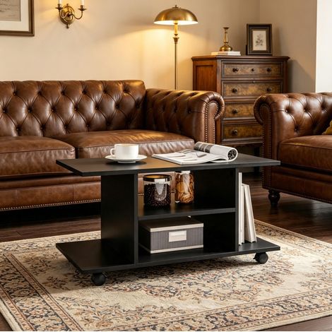 Mueble TV móvil 80x40x40 cm de aglomerado negro con ruedas - CHICFURN (1/5)