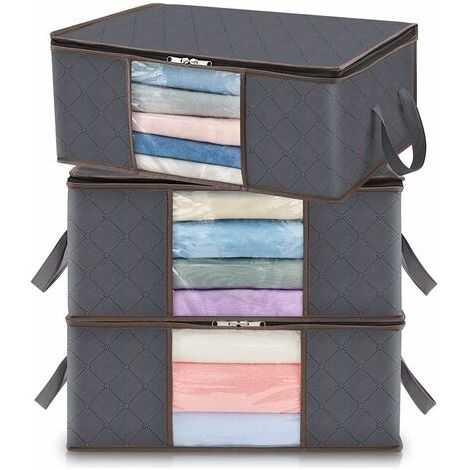 Pair - Lot de 3 sacs de rangement 35L – Pliable sous lit – Housse avec fenêtre transparente – Tissu non tissé incolore – 48x36x20 cm (1/5)