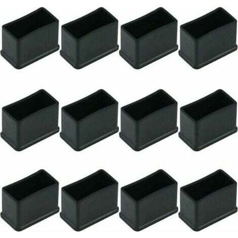 Set mit 12 rechteckigen Gummifilz-Schutzkappen für Tisch- oder Stuhlbeine - Schwarz, 15 x 30 mm.