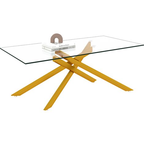 Tavolino da caffè 120x60x46 cm vetro temperato e metallo dorato, design moderno soggiorno - CHICFURN (1/5)