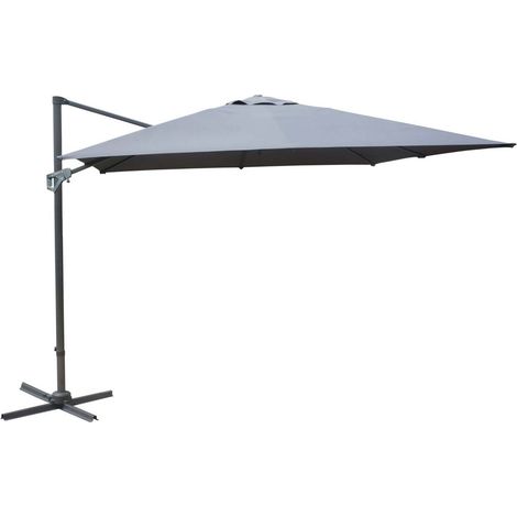 Parasol déporté 3x3 m – Toile polyester 250 gr/m² – Mât aluminium 53/80 mm – Rotation 360° – Pied métal à lester – Proloisirs (1/6)
