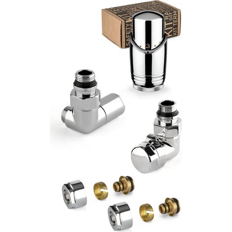 Kit de robinetterie d'ameublement chromé avec vanne thermostatique à droite et raccord tuyaux multicouches APM 135KC 015 M 16 12  Chromé