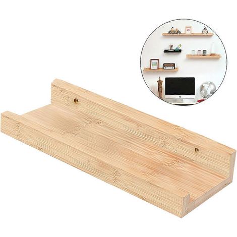 Étagère murale en bois, étagère flottante de rangement, support mural décoratif (couleur bambou) (1/5)