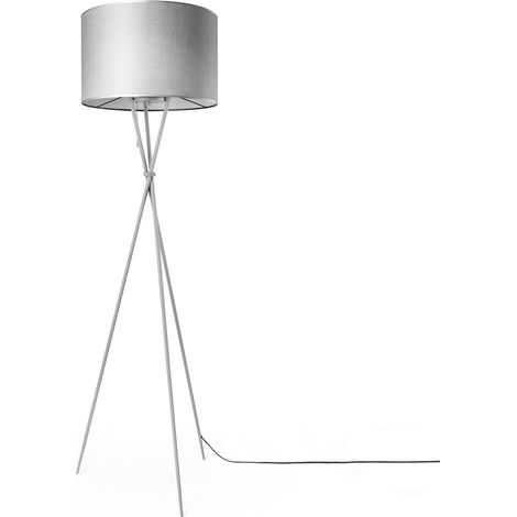 Paco Home Stehleuchte Wohnzimmer Stoffschirm Tischlampe Textil Schirm E27 Nachtlicht Grau (Ø45.5 cm), Stehleuchte-Grau - Typ 1