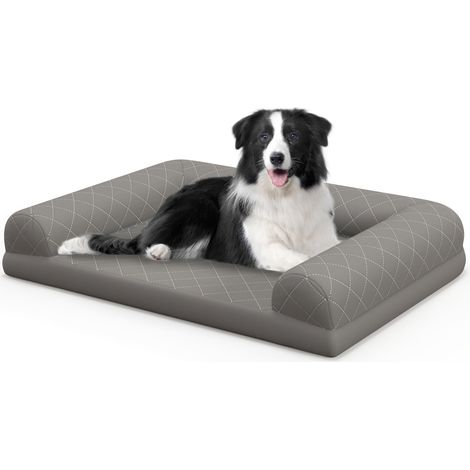 COSTWAY Cuccia per Cani di Taglia Media e Piccola, Letto per Cani in Schiuma con Bordi a 3 Lati, Copertura Rimovibile e Lavabile e Fondo Antiscivolo, Divano per un Sonno Confortevole (Grigio) (1/5)