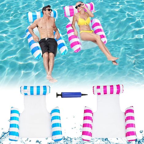 Aufblasbarer Poolstuhl, 2er-Set 4-in-1-Poolliege, tragbare Wasserhängematte, Strandaccessoire für Kinder und Erwachsene, Meer, Strand, Pool, Party, Urlaub