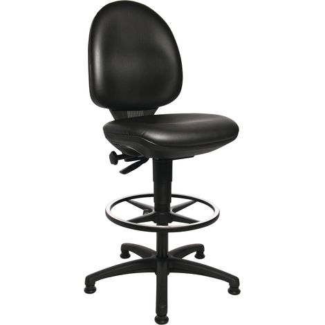 Sedia da lavoro Tec 50 con rotelle per pavimento + anello per i piedi, rivestimento in pelle sintetica nero