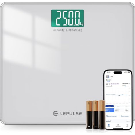 S5 Pèse-personne numérique 250 kg avec poids et IMC, pèse-personne intelligent avec synchronisation de l'application via Bluetooth (1/5)