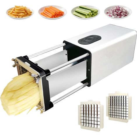 Tagliapatatine fritte elettrico, completamente automatico, multifunzione, 58W, alta potenza per tagliare patate/carote/frutta e verdura (argento) (1/5)