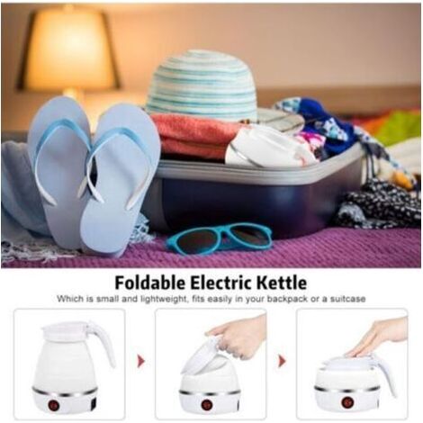 Electric Foldable Kettle, Silicone Travel Kettle, Portable Kettle, Mini Travel Kettle with Stainless Steel Base (White) (1/5)