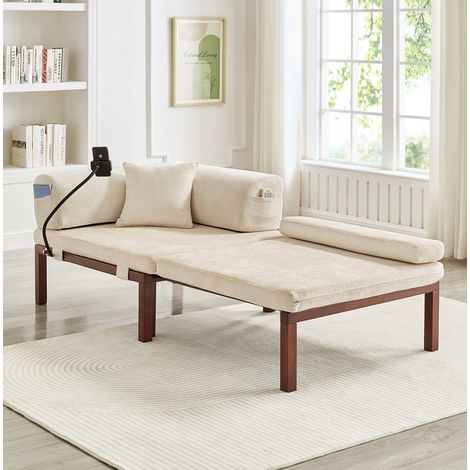 Divano letto pieghevole 1 posto beige in velluto con struttura in legno massello e funzione estraibile (1/5)