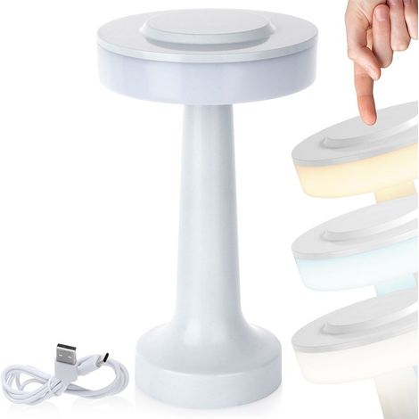 Lampada da tavolo a LED, bianca, senza fili, 3 modalità di illuminazione, 21 cm (1/5)