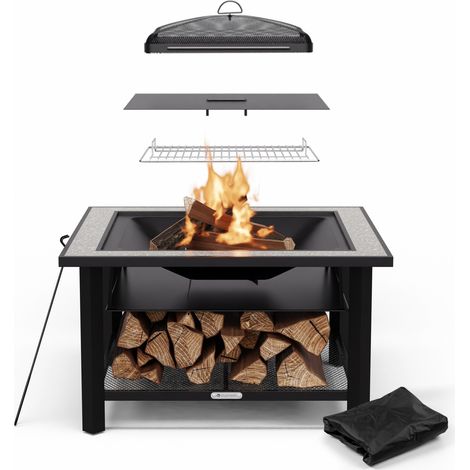 Blumfeldt Merano Avanzato - Braciere 3 in 1 con funzione grill, utilizzabile come tavolo, 87 x 87 cm