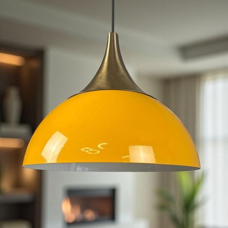 Yimpe Suspension Luminaire en Metal de 30cm, Plafonnier Vintage, Lustre Salon, Cuisine, Chambre, Salle à Manger, Couloir Lampe Ronde E27, Éclairage Intérieur, Jaune (1/5)