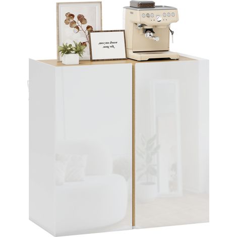 Buffet à haute brillance, meuble de rangement avec 2 portes à fermeture amortie et étagère réglable, 80x40x80cm, blanc