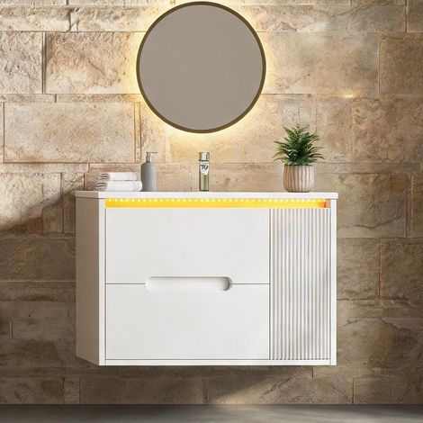 Meuble sous vasque 81 cm suspendu avec vasque céramique (1/5)