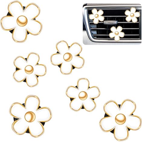 Lot de 6 clips de fixation pour grille d'aération en forme de marguerite, accessoire de climatisation, désodorisant pour tableau de bord, ornement, décoration intérieure de voiture (3 cm, blanc) (1/5)