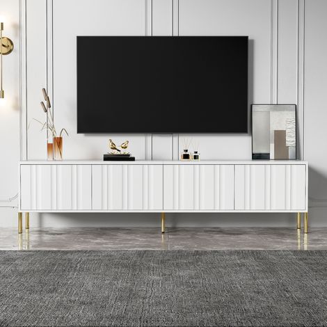 mobile tv 190 cm bianco scanalato piedini oro moderno OKMYHOME (1/5)