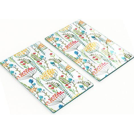 Tablas de cocina de vidrio templado con gr谩ficos, 2 piezas, flores, 2x30x52 cm