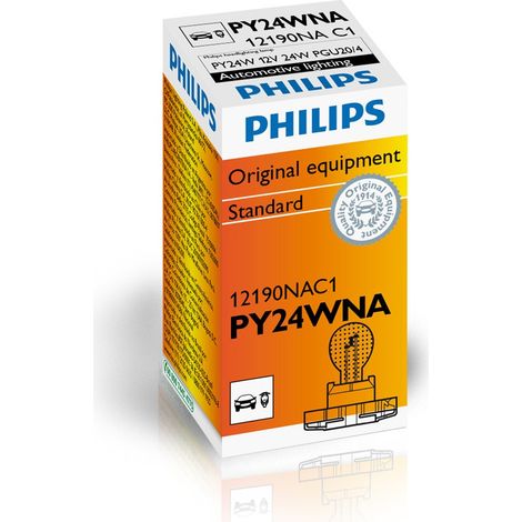 Philips – Ampoule de clignotants PY24W 12V – Incandescent 24W – Durée de vie 2400h – Flux lumineux 300lm – Douille PG20/4