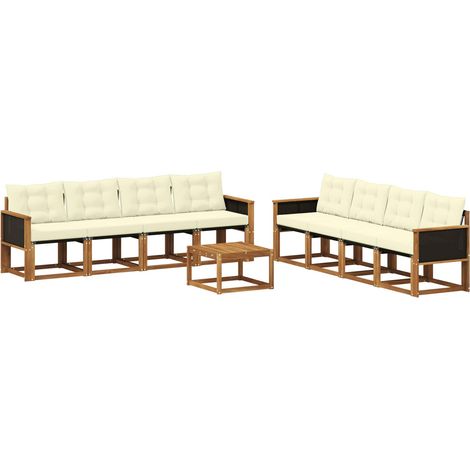 Outdoor-Sofagarnitur 9 stk. 8-Sitzer Natur und Creme vidaXL (1/5)
