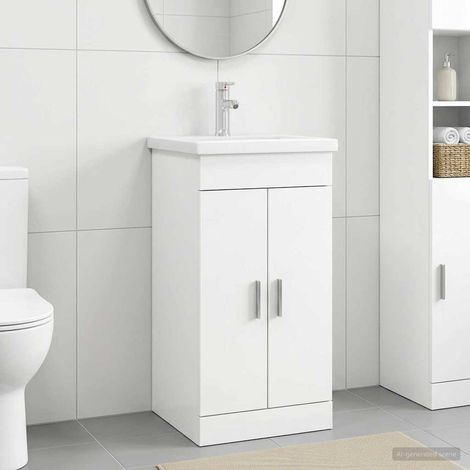 vidaXL Meuble de salle de bain avec évier Blanc 42 x 40 x 84,5 cm (1/5)